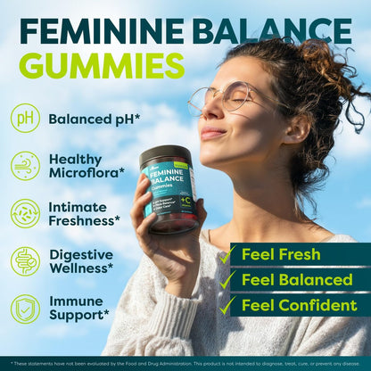 MONSET Feminine Balance Gummies für Frauen – Vaginale Probiotika für pH-Gleichgewicht & Geruchskontrolle – 60 Stück Präbiotika und Probiotika für Frauen – Beerengeschmack