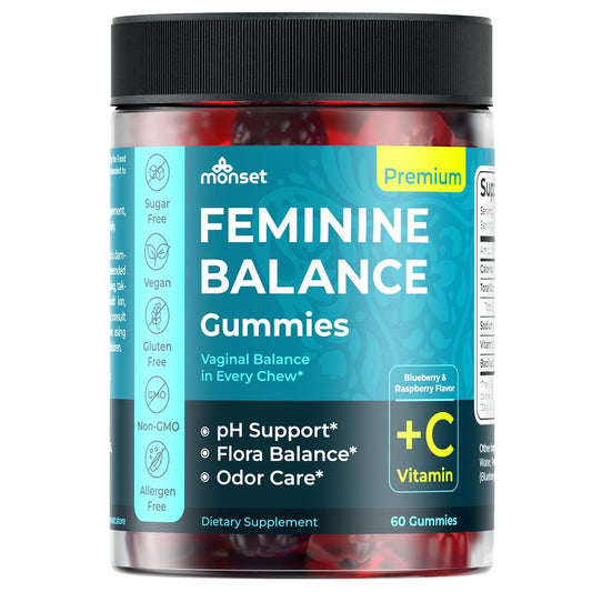 MONSET Feminine Balance Gummies für Frauen – Vaginale Probiotika für pH-Gleichgewicht & Geruchskontrolle – 60 Stück Präbiotika und Probiotika für Frauen – Beerengeschmack