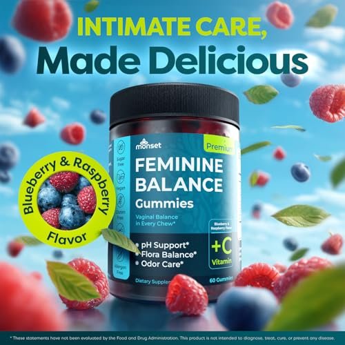 MONSET Feminine Balance Gummies für Frauen – Vaginale Probiotika für pH-Gleichgewicht & Geruchskontrolle – 60 Stück Präbiotika und Probiotika für Frauen – Beerengeschmack
