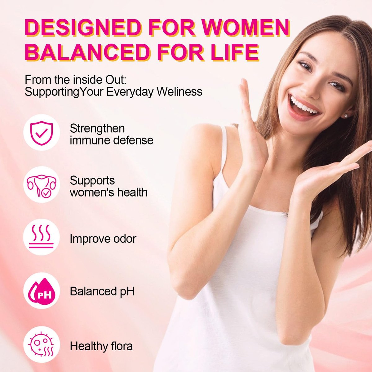BIGBIO Feminin Probiotikum Gummis, Ulme für Frauen, Vaginalgesundheit, pH-Balance, Geruchskontrolle, Hefegleichgewicht, Flora-Immununterstützung, Zuckerfrei, Vegan, Ananasgeschmack, 60 Stück