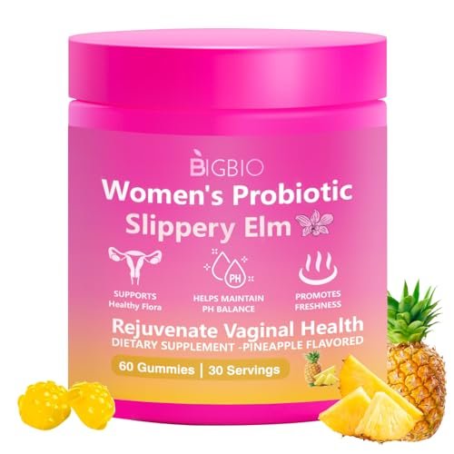 BIGBIO Feminin Probiotikum Gummis, Ulme für Frauen, Vaginalgesundheit, pH-Balance, Geruchskontrolle, Hefegleichgewicht, Flora-Immununterstützung, Zuckerfrei, Vegan, Ananasgeschmack, 60 Stück
