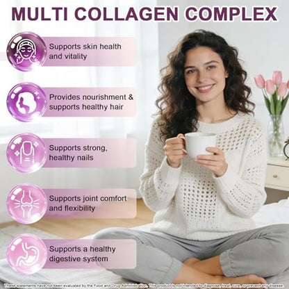 Multi-Kollagen-Peptide Flüssigtropfen, 60 ml – Typen I, II, III, V, X, Hydrolysierter Kollagenkomplex für Haare, Haut, Nägel, Knochen & Gelenke | Kollagenpräparat mit Hyaluronsäure, Biotin, Vitamin C