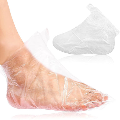 Plastik-Fußüberzüge für die Füße – 100 Stück Pediküre-Einlagen, Einweg-Klarsicht-Socken, Einweg-Fußabdeckungen für Paraffinbad, Pediküre, Spa, Schuhe