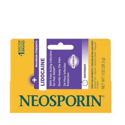 Neosporin + Lidocaine Erste Hilfe Triple Antibiotika Salbe, Schnell wirkend, Maximale Stärke Topische Schmerzlinderung, 24-Stunden-Infektionsschutz mit Betäubungswirkung für die Wundversorgung kleiner Verletzungen, 28 g