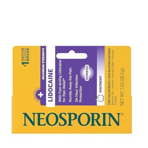 Neosporin + Lidocaine Erste Hilfe Triple Antibiotika Salbe, Schnell wirkend, Maximale Stärke Topische Schmerzlinderung, 24-Stunden-Infektionsschutz mit Betäubungswirkung für die Wundversorgung kleiner Verletzungen, 28 g