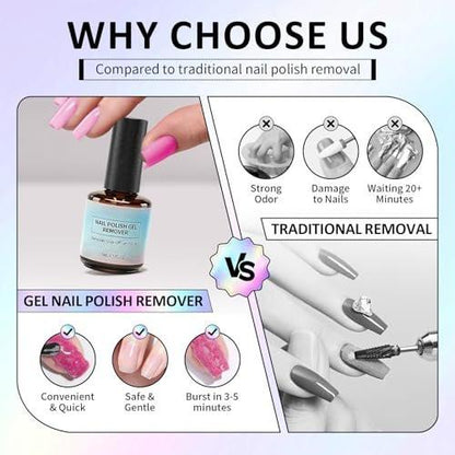 UAOE Gel Nagellack Entferner Set, 2 Stück Magic Gel Entferner für Nägel mit Werkzeugen, Professioneller Gel Nagellack Entferner, kein Einweichen oder Einwickeln, schnell und einfach entfernt - 15 ml