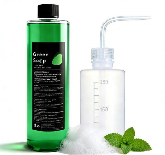 Sotica Green Soap Tattoo 8.5oz mit 8.5oz Quetschflasche Set – Vegane, sanfte Tattoo-Nachpflege-Seife für Tätowieren & Piercing, Tattoo-Reinigungszubehör, 250ml