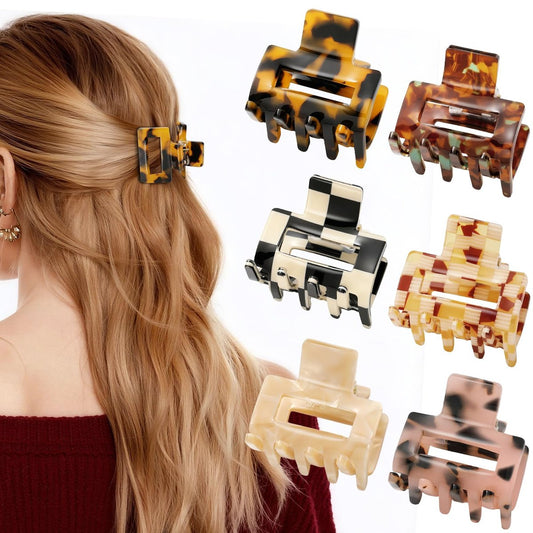 6 Stück Acetat Haarklammern für Frauen, 3,3 cm Quadratische Schildpatt Krallenklammern für dünnes feines kurzes Haar, langlebige Haarspangen Leopardenmuster Haaraccessoires für Mädchen