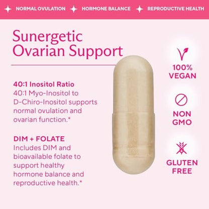 Premium Ovarian Health Support Supplement – Hormonbalance, Eisprung & Zyklusregulierung - Myo-Inositol & D-Chiro Inositol für Frauen – 40:1 Inositol-Verhältnis mit Folat & DIM – 90 Kapseln