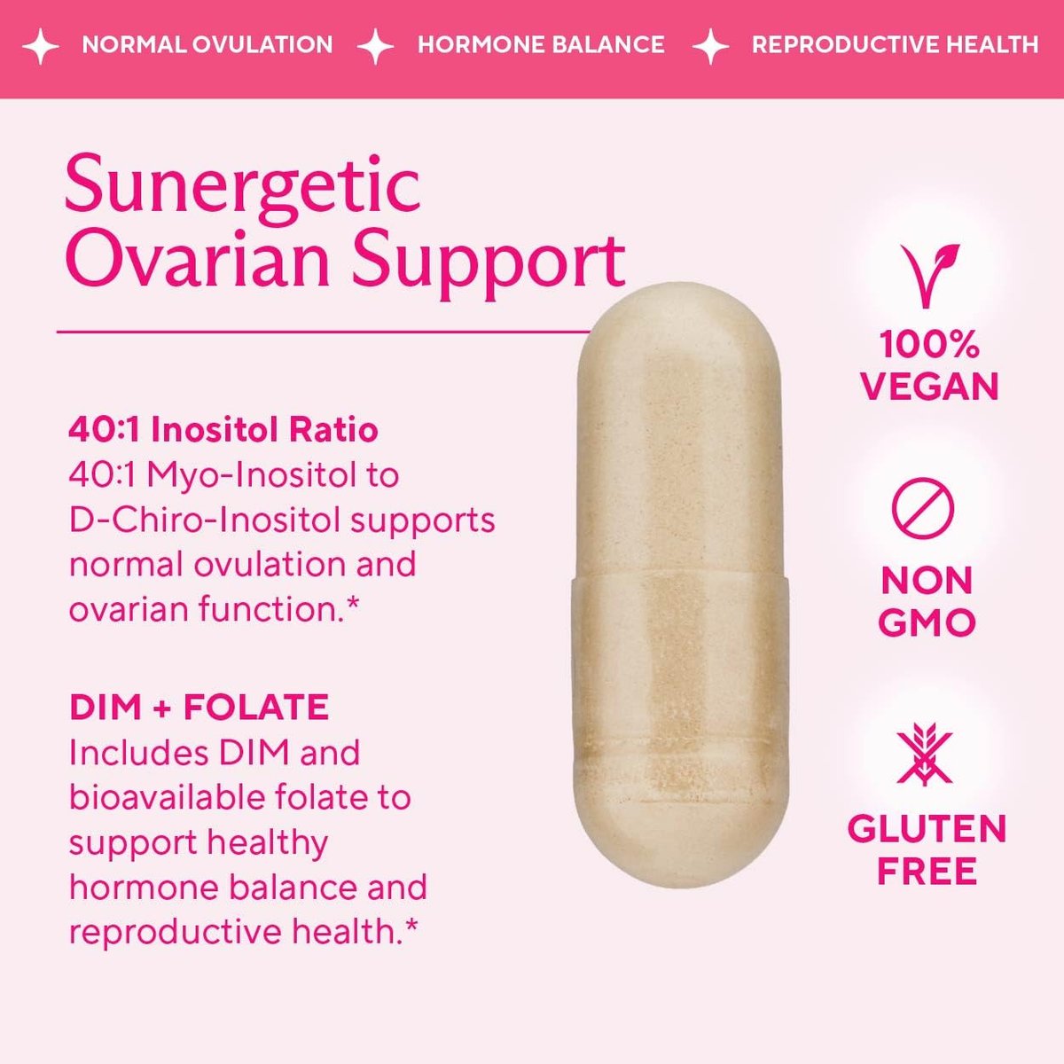 Premium Ovarian Health Support Supplement – Hormonbalance, Eisprung & Zyklusregulierung - Myo-Inositol & D-Chiro Inositol für Frauen – 40:1 Inositol-Verhältnis mit Folat & DIM – 90 Kapseln