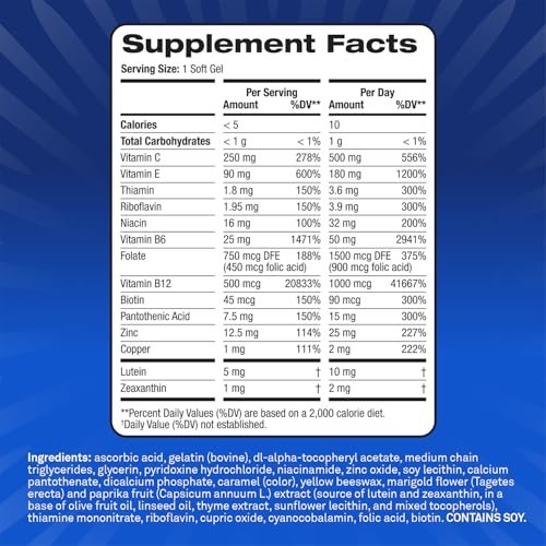 PreserVision AREDS3 Augenvitamine – Nr. 1 von Augenärzten empfohlen, AREDS-2-Formel mit 8 B-Vitamin-Komplex, 3-in-1 Makula-Nahrungsergänzung, 60 Softgels