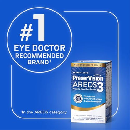 PreserVision AREDS3 Augenvitamine – Nr. 1 von Augenärzten empfohlen, AREDS-2-Formel mit 8 B-Vitamin-Komplex, 3-in-1 Makula-Nahrungsergänzung, 60 Softgels