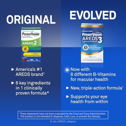 PreserVision AREDS3 Augenvitamine – Nr. 1 von Augenärzten empfohlen, AREDS-2-Formel mit 8 B-Vitamin-Komplex, 3-in-1 Makula-Nahrungsergänzung, 60 Softgels