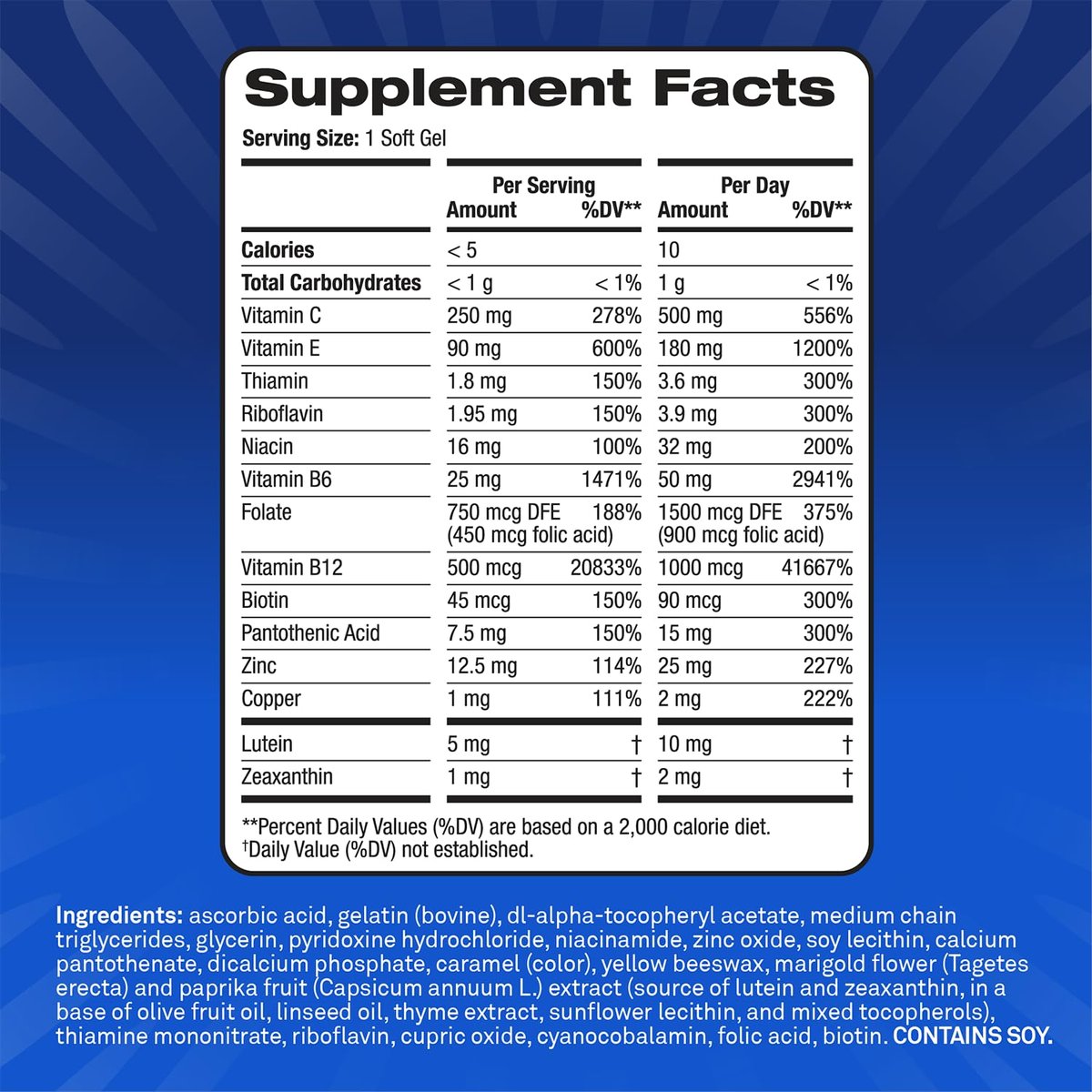PreserVision AREDS3 Augenvitamine – Nr. 1 von Augenärzten empfohlen, AREDS-2-Formel mit 8 B-Vitamin-Komplex, 3-in-1 Makula-Nahrungsergänzung, 60 Softgels