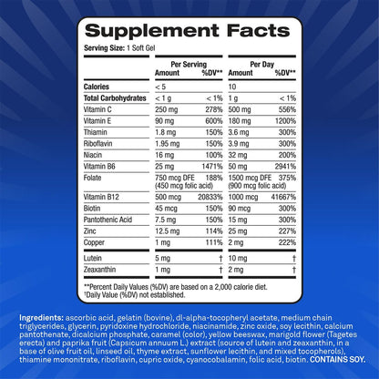 PreserVision AREDS3 Augenvitamine – Nr. 1 von Augenärzten empfohlen, AREDS-2-Formel mit 8 B-Vitamin-Komplex, 3-in-1 Makula-Nahrungsergänzung, 60 Softgels