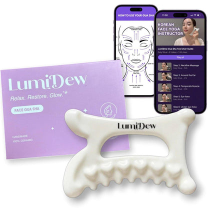 LumiDew Keramik-GuaSha-Werkzeug für Gesicht und Körper – Lymphdrainage-Massagegerät, Gesichtsformer, Kieferlinien-Shaper & Doppelkinn-Reduzierer – Selbstpflege-Geschenk