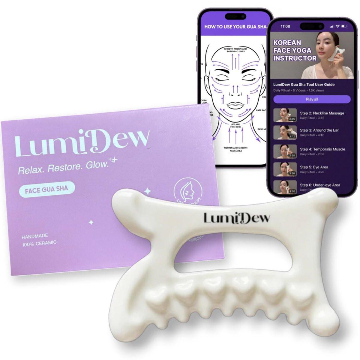 LumiDew Keramik-GuaSha-Werkzeug für Gesicht und Körper – Lymphdrainage-Massagegerät, Gesichtsformer, Kieferlinien-Shaper & Doppelkinn-Reduzierer – Selbstpflege-Geschenk