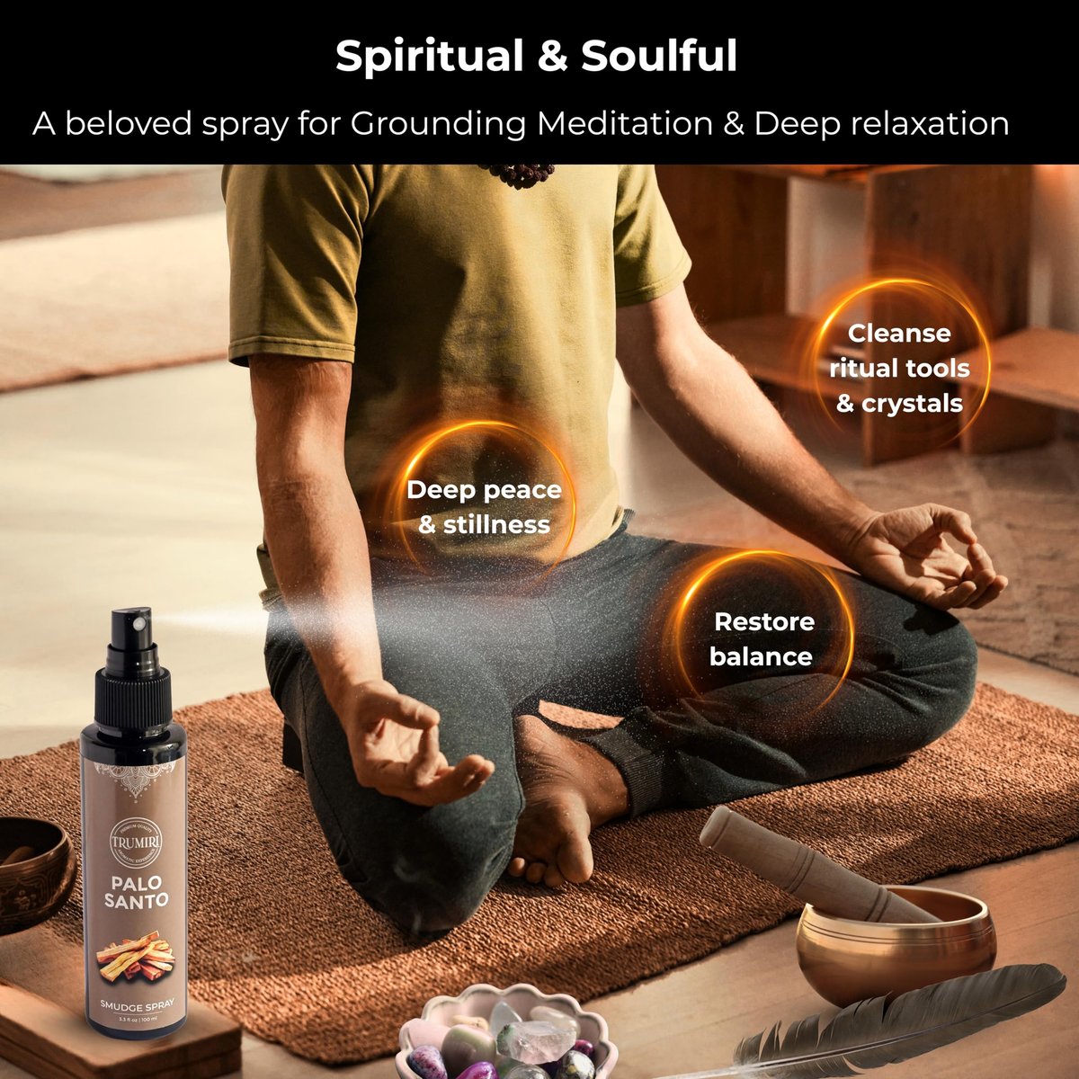 Palo Santo Raumspray für negative Energie Reinigung – Ungiftiger natürlicher Raumspray mit Palo Santo ätherischem Öl – Sicheres Körperspray für Smudge Kit