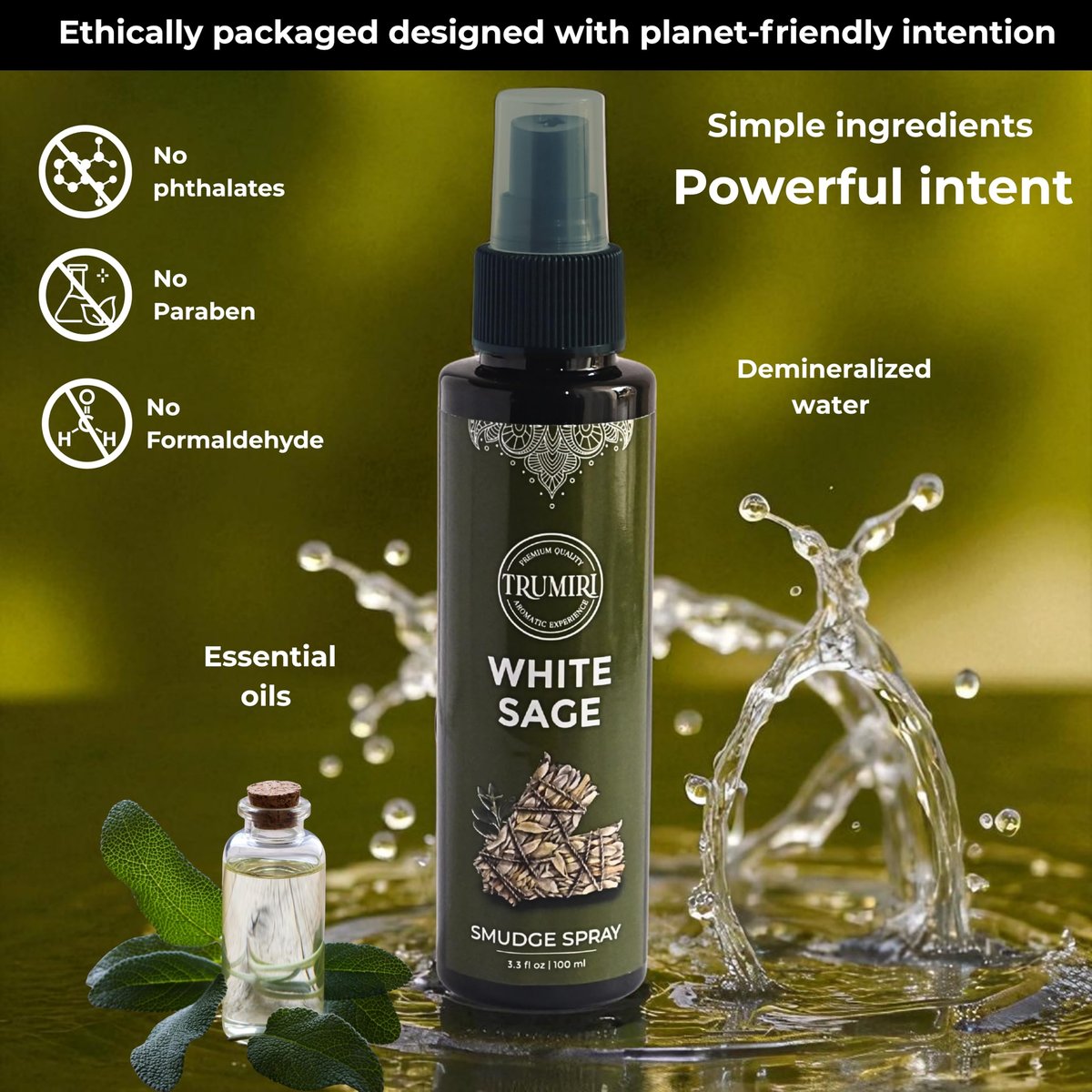 Weißer Salbei Spray für spirituelle Reinigung, negative Energie und Schutz – Smudge Spray aus natürlichem, nicht giftigem Salbei-Öl – Salvia Blanca para Limpiar