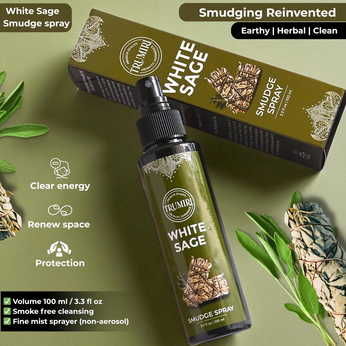 Weißer Salbei Spray für spirituelle Reinigung, negative Energie und Schutz – Smudge Spray aus natürlichem, nicht giftigem Salbei-Öl – Salvia Blanca para Limpiar