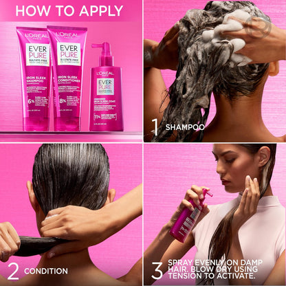 L'Oréal Paris EverPure Iron Sleek Glättendes Shampoo und Spülung – Sulfatfreie Formel mit Alpha-Säuren für Frizz-Kontrolle und Feuchtigkeitsschutz, 1 Kit (2 x 200 ml)
