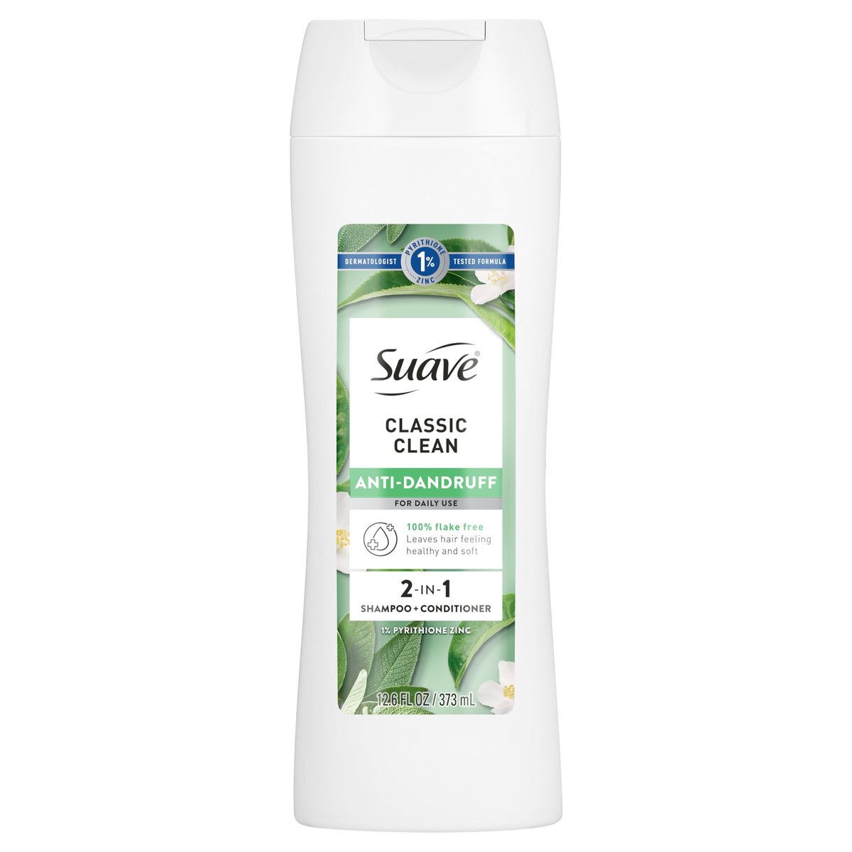 Suave Anti-Schuppen 2-in-1 Shampoo & Conditioner für Frauen, Classic Clean, 1% Pyrithion-Zink Anti-Schuppen-Behandlung, kontrolliert Schuppen, Juckreiz & trockene Kopfhaut, 12,6 FL OZ