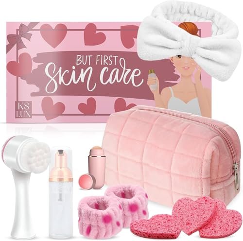 KS LUX Pflegeset für Teenager – Rosa Hautpflege-Werkzeuge für Mädchen, Gesichtsreinigungs-Kit, süße Beauty-Accessoires