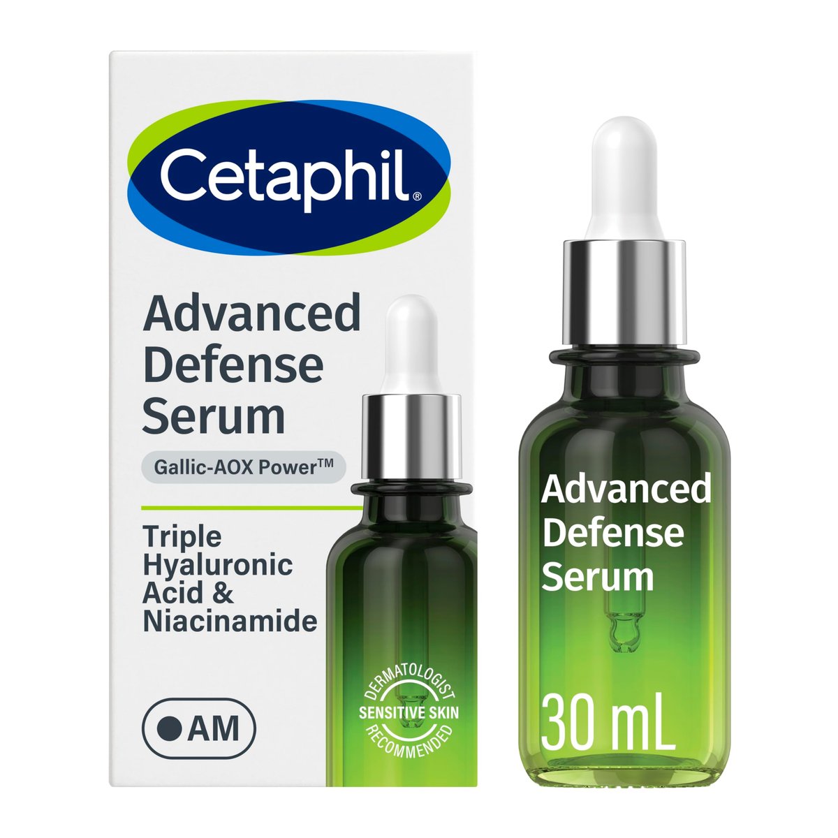 CETAPHIL Advanced Defence Serum für gestresste empfindliche Haut mit Gallussäure & Vitamin E, AM Gesichtsserum, stärkt die Haut gegen tägliche Stressfaktoren, dermatologisch empfohlen, 30 ml Tropfflasche