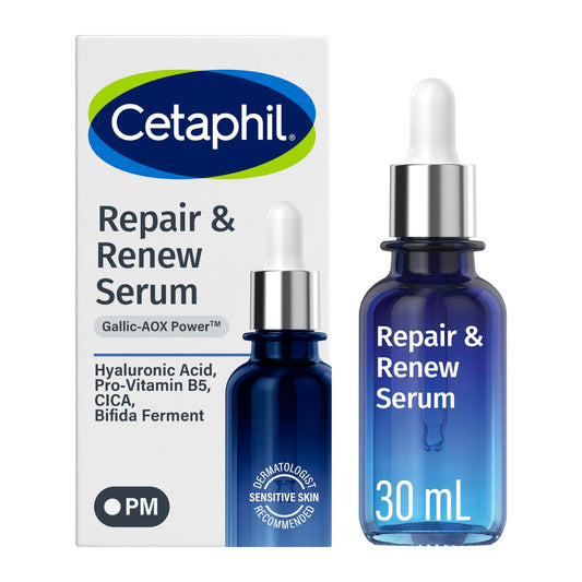 CETAPHIL Repair & Renew Nachtserum für gestresste, empfindliche Haut mit Gallussäure & Vitamin E, PM Gesichtsserum, repariert die Hautbarriere über Nacht, dermatologisch empfohlen, 30 ml Tropfflasche