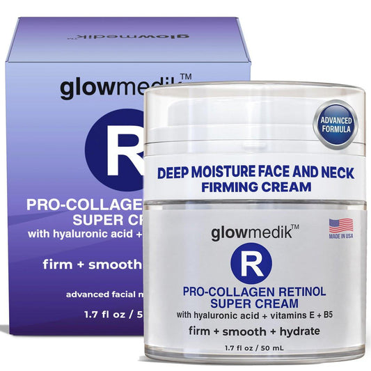 Glowmedik Retinol Creme für das Gesicht – Anti-Aging Feuchtigkeitscreme für reife Haut & tiefe Falten – Anti-Falten Formel mit Kollagen & Hyaluronsäure – Nachtcreme für Damen & Herren – Hergestellt in den USA – 1,7 fl oz