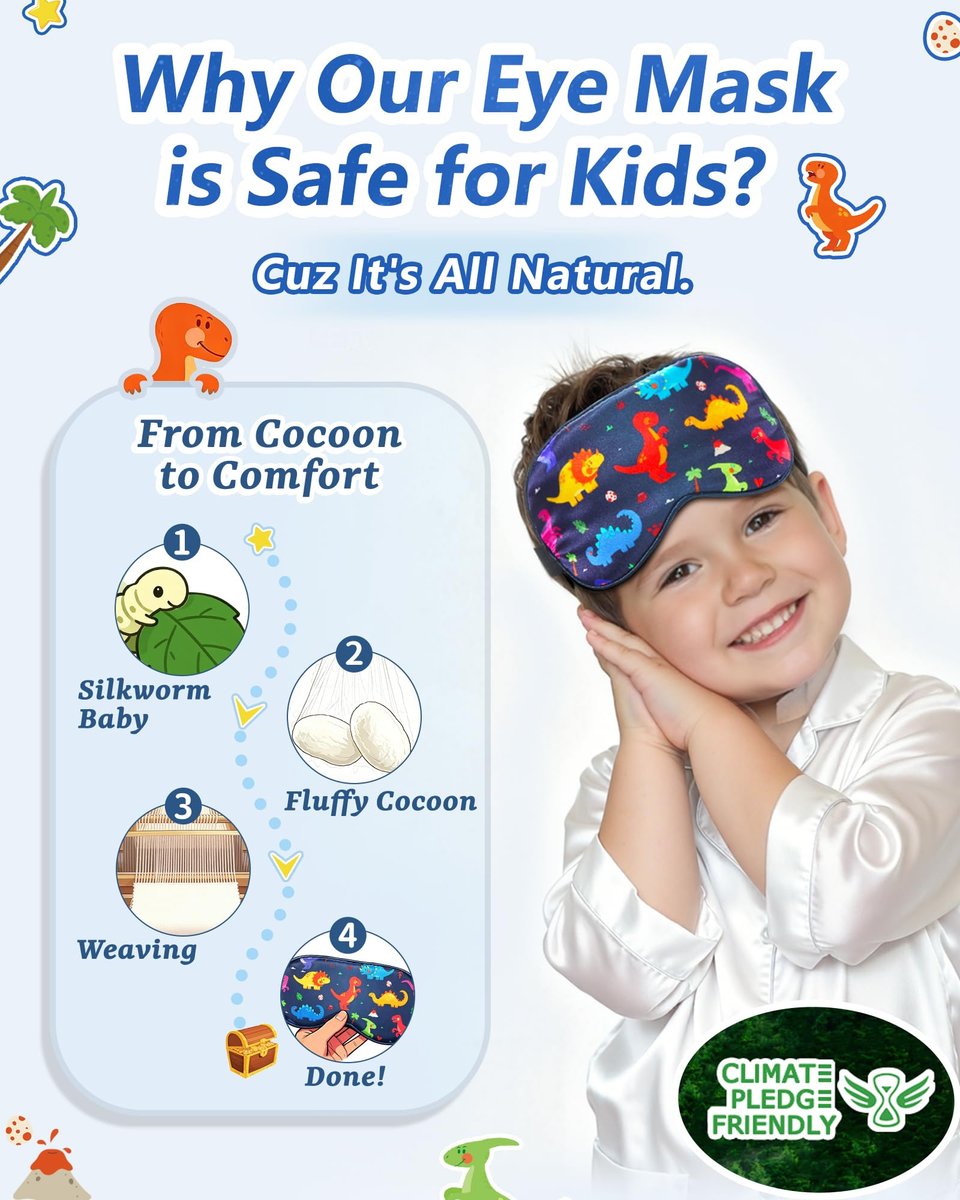 BeeVines Kinder 100% echte Maulbeerseide Schlafmaske 2er-Pack, Original Design reine Seide Schlafaugenmaske für Jungen, hautfreundliche Blackout-Augenabdeckung, verstellbares Band, reduziert Schwellungen unter den Augen, für Reisen Geschenke