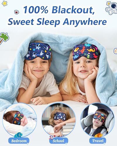 BeeVines Kinder 100% echte Maulbeerseide Schlafmaske 2er-Pack, Original Design reine Seide Schlafaugenmaske für Jungen, hautfreundliche Blackout-Augenabdeckung, verstellbares Band, reduziert Schwellungen unter den Augen, für Reisen Geschenke