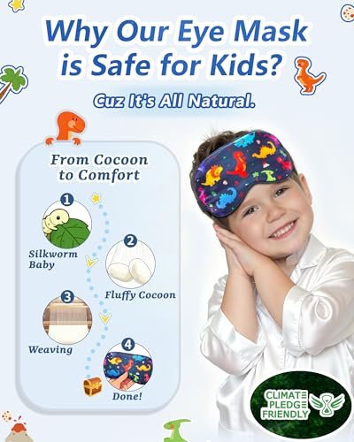BeeVines Kinder 100% echte Maulbeerseide Schlafmaske 2er-Pack, Original Design reine Seide Schlafaugenmaske für Jungen, hautfreundliche Blackout-Augenabdeckung, verstellbares Band, reduziert Schwellungen unter den Augen, für Reisen Geschenke