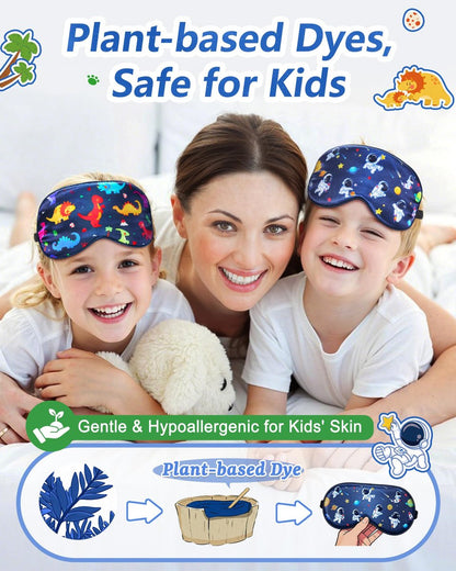 BeeVines Kinder 100% echte Maulbeerseide Schlafmaske 2er-Pack, Original Design reine Seide Schlafaugenmaske für Jungen, hautfreundliche Blackout-Augenabdeckung, verstellbares Band, reduziert Schwellungen unter den Augen, für Reisen Geschenke