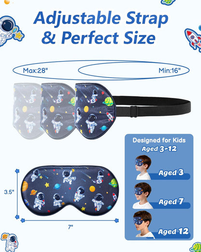 BeeVines Kinder 100% echte Maulbeerseide Schlafmaske 2er-Pack, Original Design reine Seide Schlafaugenmaske für Jungen, hautfreundliche Blackout-Augenabdeckung, verstellbares Band, reduziert Schwellungen unter den Augen, für Reisen Geschenke