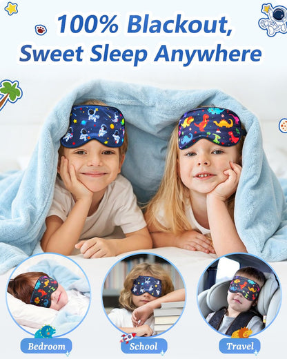 BeeVines Kinder 100% echte Maulbeerseide Schlafmaske 2er-Pack, Original Design reine Seide Schlafaugenmaske für Jungen, hautfreundliche Blackout-Augenabdeckung, verstellbares Band, reduziert Schwellungen unter den Augen, für Reisen Geschenke