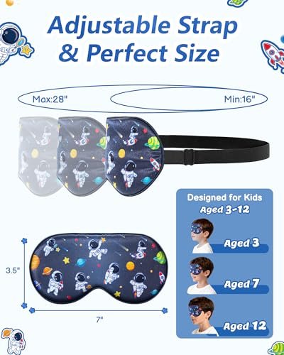 BeeVines Kinder 100% echte Maulbeerseide Schlafmaske 2er-Pack, Original Design reine Seide Schlafaugenmaske für Jungen, hautfreundliche Blackout-Augenabdeckung, verstellbares Band, reduziert Schwellungen unter den Augen, für Reisen Geschenke