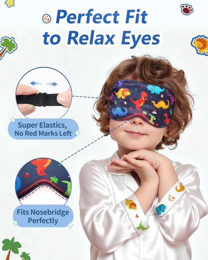 BeeVines Kinder 100% echte Maulbeerseide Schlafmaske 2er-Pack, Original Design reine Seide Schlafaugenmaske für Jungen, hautfreundliche Blackout-Augenabdeckung, verstellbares Band, reduziert Schwellungen unter den Augen, für Reisen Geschenke