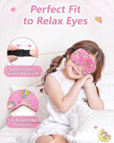 BeeVines Kinder 100% Echte Maulbeerseide Schlafmaske 2er-Pack, Original Design Reine Seide Schlafaugenmasken für Mädchen, Hautfreundliche Blackout Augenabdeckung, Verstellbares Band, Reduziert Schwellungen, Reisegeschenke