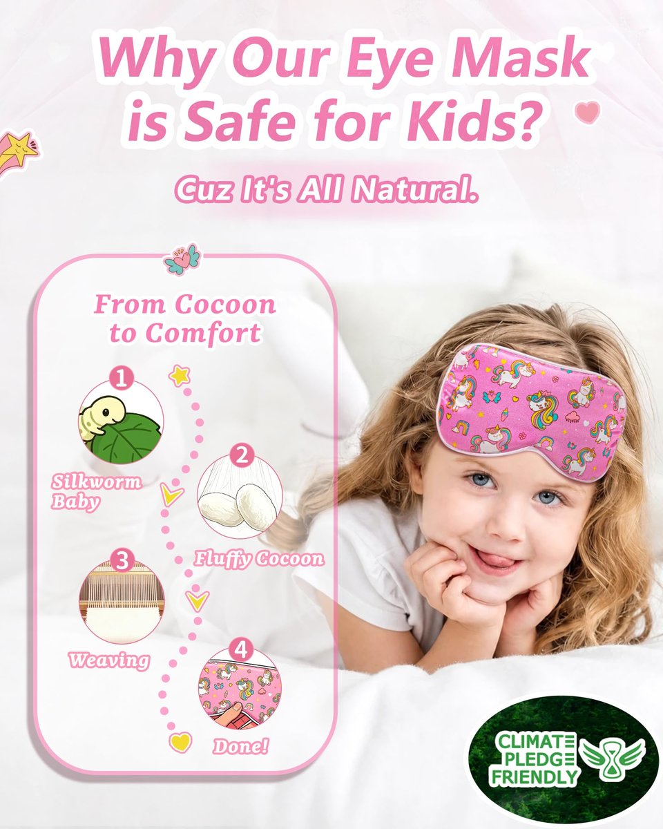 BeeVines Kinder 100% Echte Maulbeerseide Schlafmaske 2er-Pack, Original Design Reine Seide Schlafaugenmasken für Mädchen, Hautfreundliche Blackout Augenabdeckung, Verstellbares Band, Reduziert Schwellungen, Reisegeschenke