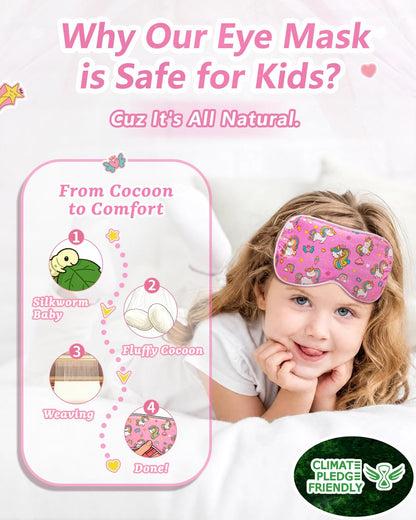 BeeVines Kinder 100% Echte Maulbeerseide Schlafmaske 2er-Pack, Original Design Reine Seide Schlafaugenmasken für Mädchen, Hautfreundliche Blackout Augenabdeckung, Verstellbares Band, Reduziert Schwellungen, Reisegeschenke