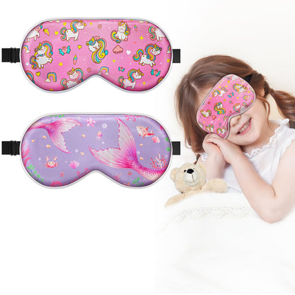 BeeVines Kinder 100% Echte Maulbeerseide Schlafmaske 2er-Pack, Original Design Reine Seide Schlafaugenmasken für Mädchen, Hautfreundliche Blackout Augenabdeckung, Verstellbares Band, Reduziert Schwellungen, Reisegeschenke