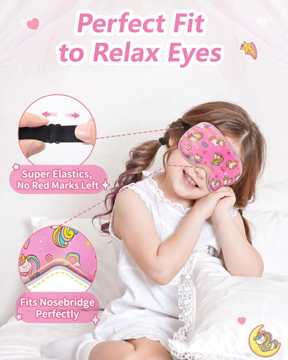 BeeVines Kinder 100% Echte Maulbeerseide Schlafmaske 2er-Pack, Original Design Reine Seide Schlafaugenmasken für Mädchen, Hautfreundliche Blackout Augenabdeckung, Verstellbares Band, Reduziert Schwellungen, Reisegeschenke