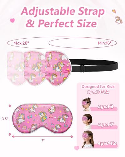 BeeVines Kinder 100% Echte Maulbeerseide Schlafmaske 2er-Pack, Original Design Reine Seide Schlafaugenmasken für Mädchen, Hautfreundliche Blackout Augenabdeckung, Verstellbares Band, Reduziert Schwellungen, Reisegeschenke