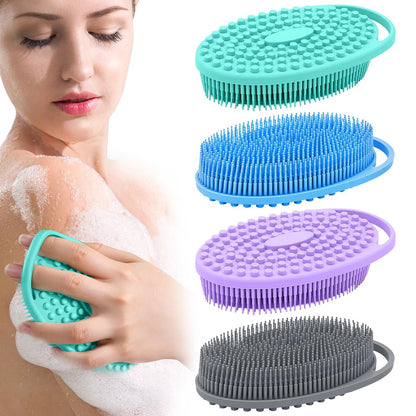 Silicone Körperpeelingbürste 4er-Pack, Doppelseitiger Silikon-Luffa-Duschkörperpeeling für Männer & Frauen, weicher Peeling-Silikon-Badebürste mit Aufhängegriff, schnellschäumender Duschpeeling 4 Farben