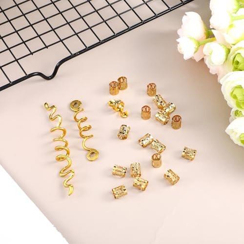 QFGasre 28-teiliges Gold-Haarschmuck-Set für Zöpfe: Schlangen-Haarclips, Dreadlock-Perlen aus Zinklegierung, Barretten für Frauen – Party- und Valentinstagsgeschenk