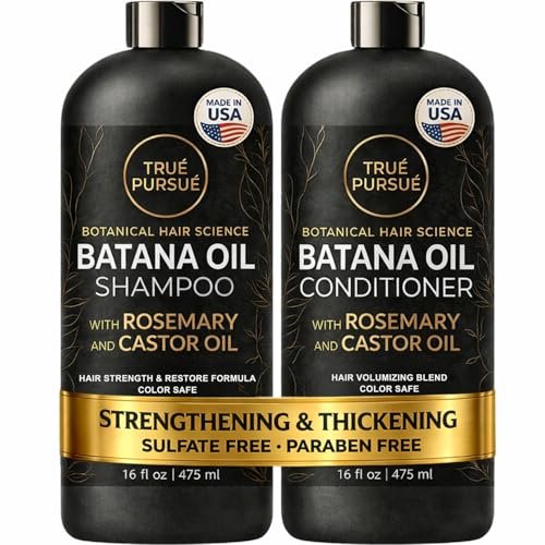 Batana-Öl Shampoo & Conditioner Set für Männer und Frauen mit Rosmarin und Rizinusöl – Haarnährstoff für trockenes, geschädigtes und dünner werdendes Haar – Sulfatfrei – 2 x 473 ml TRUÉ PURSUÉ