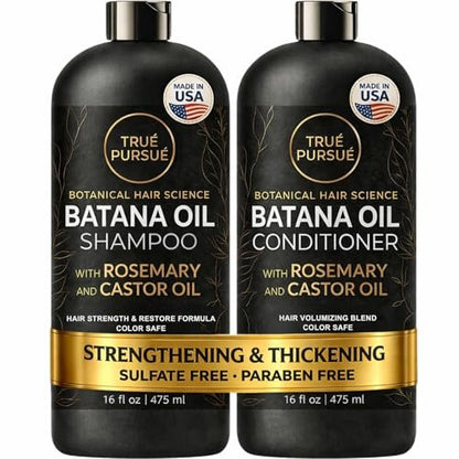 Batana-Öl Shampoo & Conditioner Set für Männer und Frauen mit Rosmarin und Rizinusöl – Haarnährstoff für trockenes, geschädigtes und dünner werdendes Haar – Sulfatfrei – 2 x 473 ml TRUÉ PURSUÉ