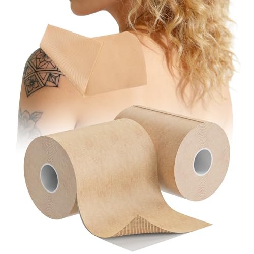 2 Rollen wasserfeste & schweißresistente Tattoo-Abdeckfolie – Heller Hautton, 4"x16,4ft, zuschneidbare Abdeckpflaster für Tattoos, Narben & Muttermale