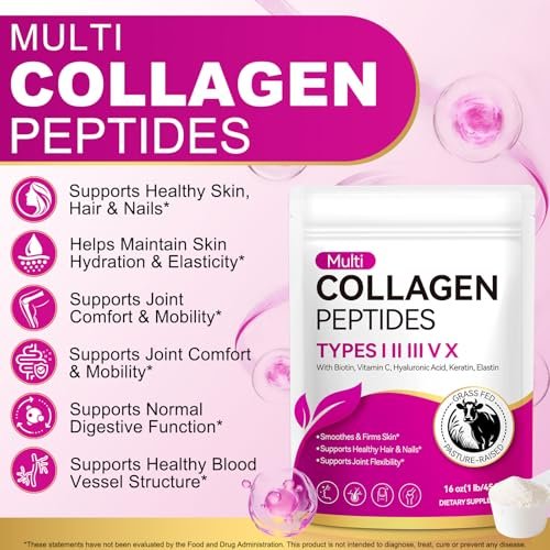 AEBEFBAW Multi-Kollagen-Peptid-Pulver | Typen I, II, III, V, X | 16 oz (41 Portionen) Hydrolysierte Kollagenpeptide | Unterstützt gesunde Haut, Gelenke, Haare und Nägel | Ungesüßt und löst sich leicht auf